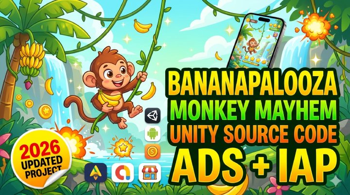 Bananapalooza Monkey Mayhem Unity Game Source Code with Ads & IAP Download