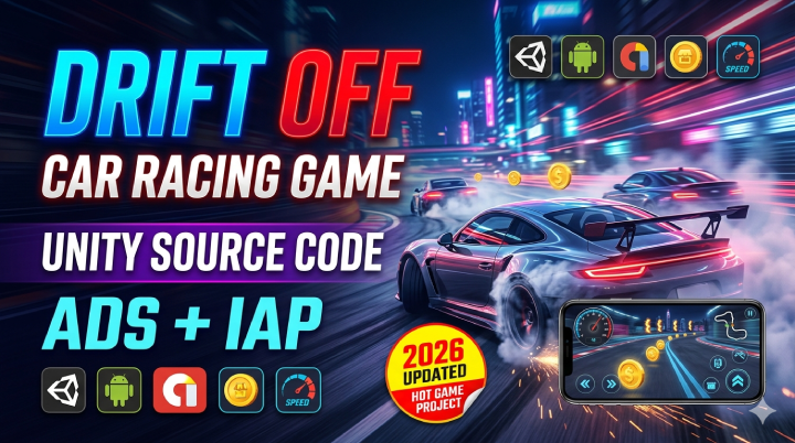 Drift Off Car Racing Game Unity Project with Ads & IAP Source Code