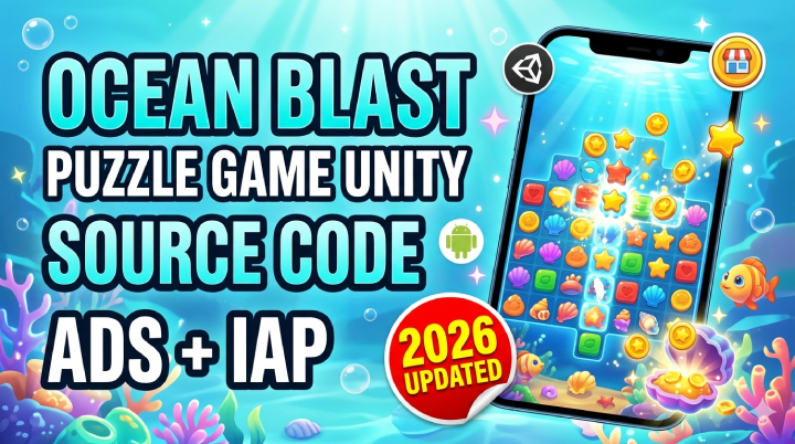 Ocean Blast Puzzle Game Unity Complete Project with AdMob Ads & IAP