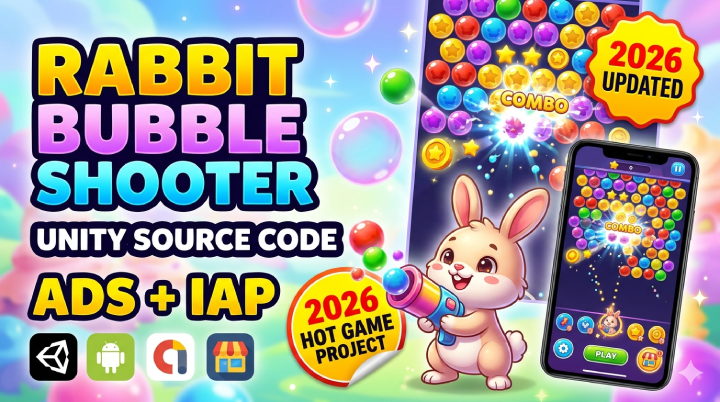 Rabbit Bubble Shooter Unity Project with Ads & IAP Source Code